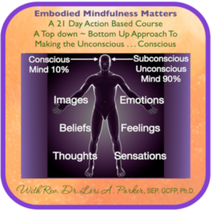Course Cover for the Embodied Mindfulness Course showing that only 10% of what motivates us to action is conscious