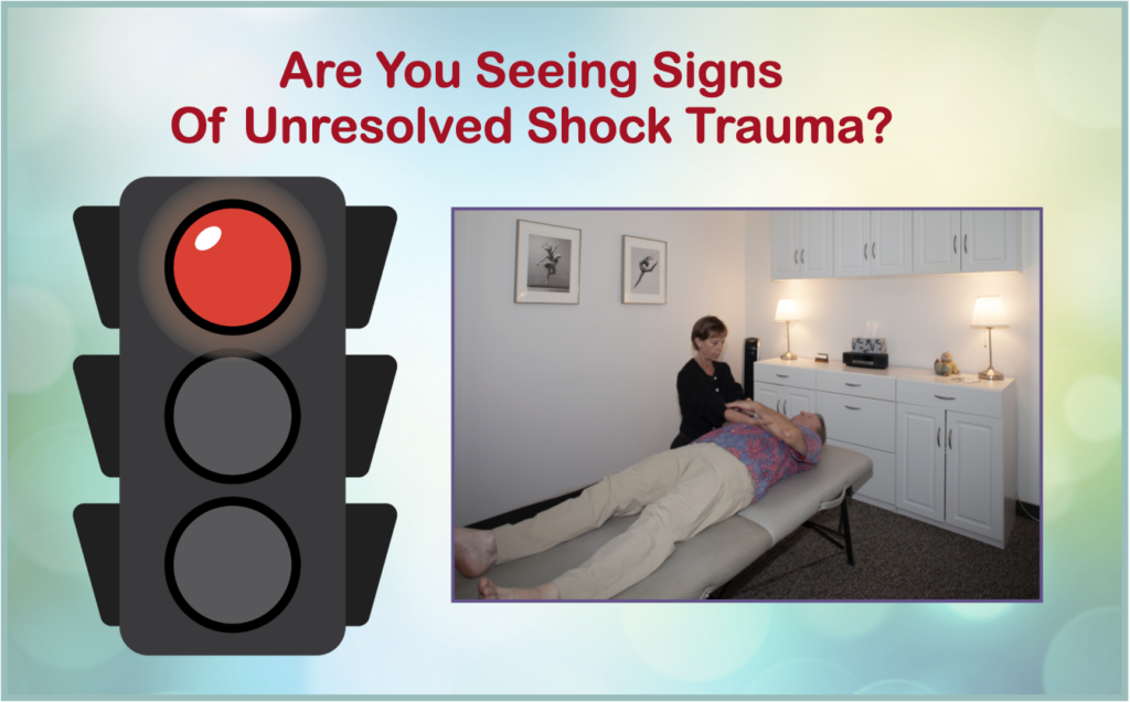 Image alerting people in the healing professions that their client may have unresolved shock trauma -- Somatic Experiencing Concept