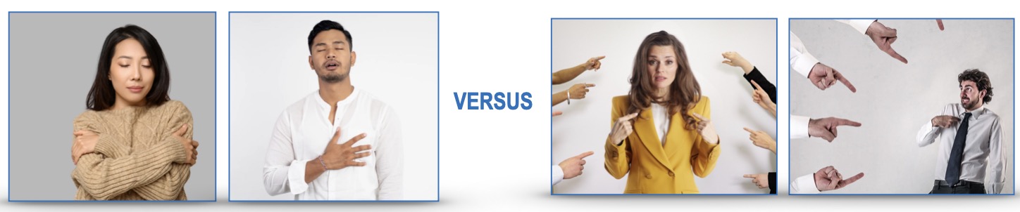 Photos showing people who are calm vs people who are feeling judged