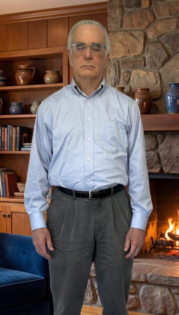 A man standing with his eyes closed