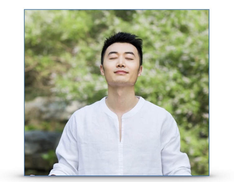 A man breathing deeply