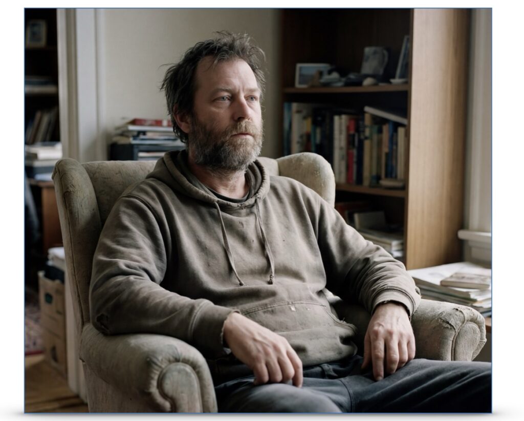 A man who looks "zoned out"